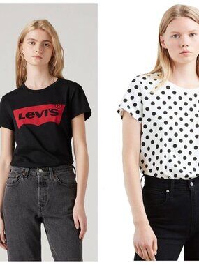 Set of 2 Levis T-shirts: Black and White Polka Dot. Size S